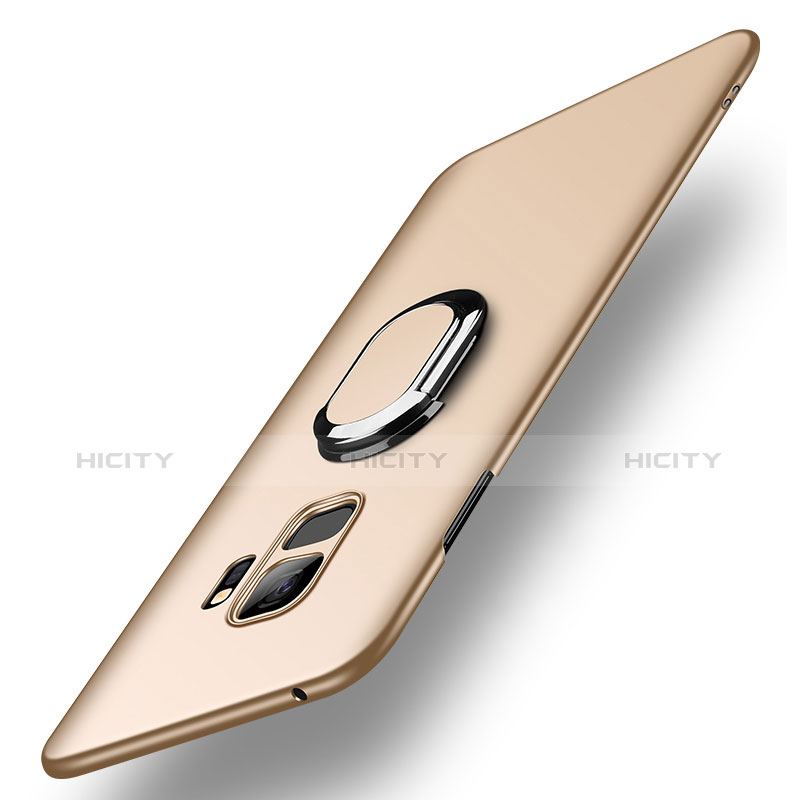 Samsung Galaxy S9用ハードケース プラスチック 質感もマット アンド指輪 A01 サムスン ゴールド