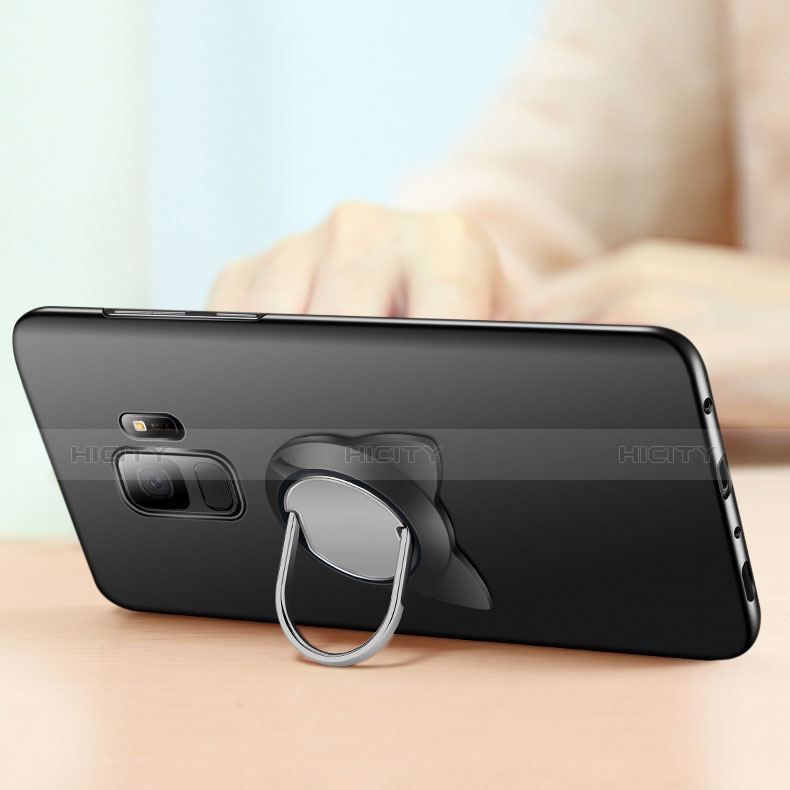Samsung Galaxy S9用ハードケース プラスチック 質感もマット アンド指輪 サムスン ブラック