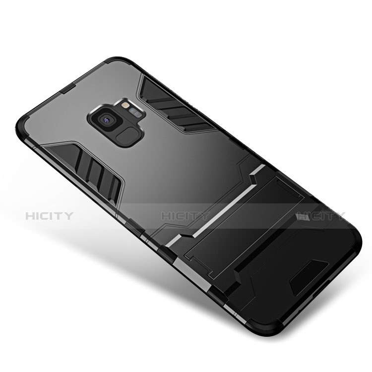 Samsung Galaxy S9用ハイブリットバンパーケース スタンド プラスチック 兼シリコーン W01 サムスン ブラック