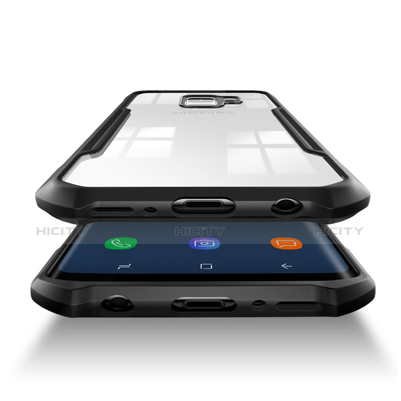 Samsung Galaxy S9用360度 フルカバーハイブリットバンパーケース クリア透明 プラスチック 鏡面 T02 サムスン ブラック