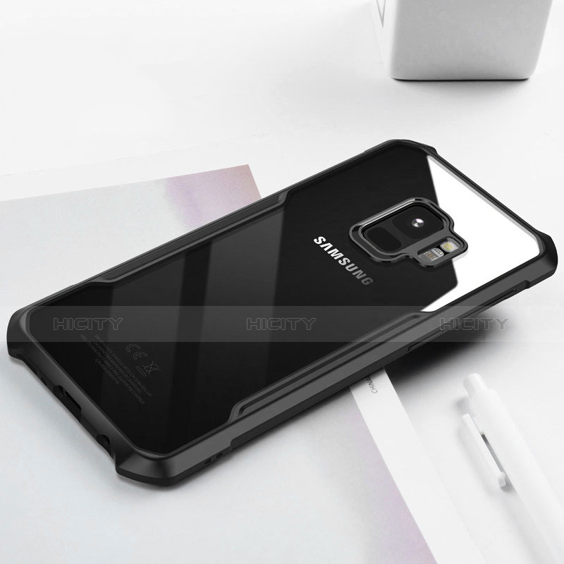 Samsung Galaxy S9用360度 フルカバーハイブリットバンパーケース クリア透明 プラスチック 鏡面 T02 サムスン ブラック