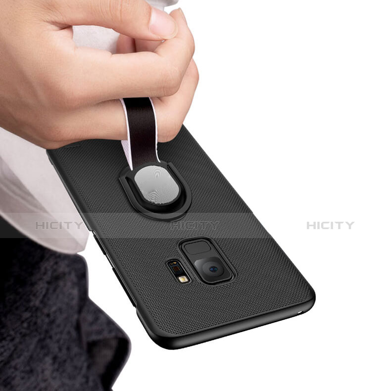 Samsung Galaxy S9用ハードケース プラスチック メッシュ デザイン アンド指輪 サムスン ブラック