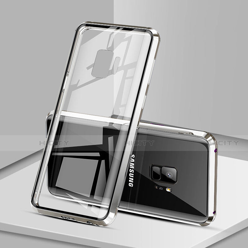 Samsung Galaxy S9用ケース 高級感 手触り良い アルミメタル 製の金属製 360度 フルカバーバンパー 鏡面 カバー M02 サムスン シルバー