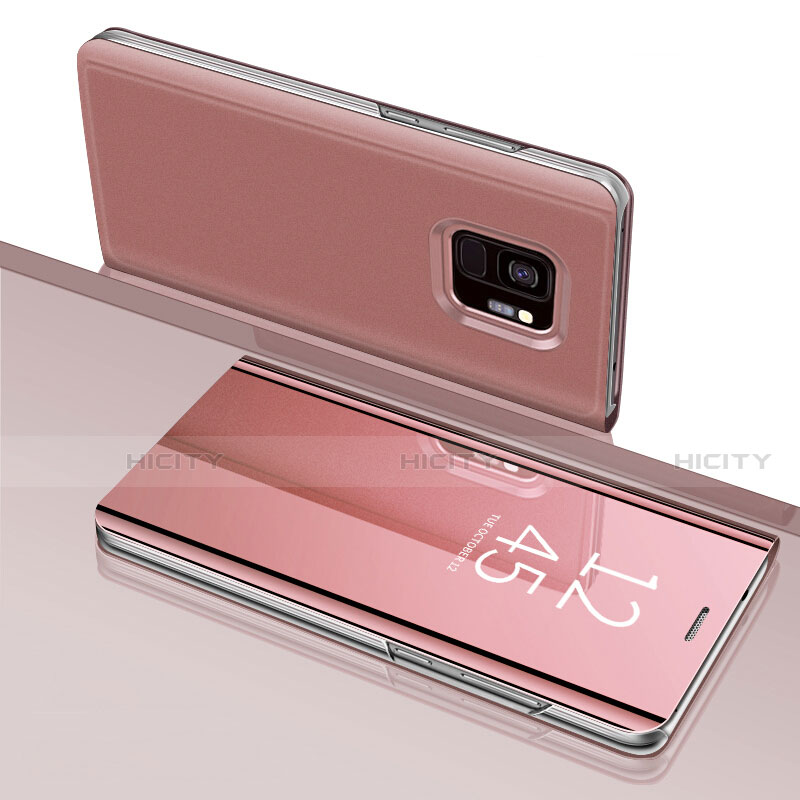 Samsung Galaxy S9用手帳型 レザーケース スタンド 鏡面 カバー サムスン ローズゴールド