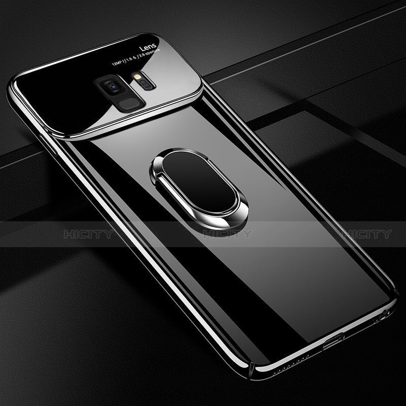 Samsung Galaxy S9用ハードケース プラスチック 質感もマット アンド指輪 マグネット式 A01 サムスン ブラック