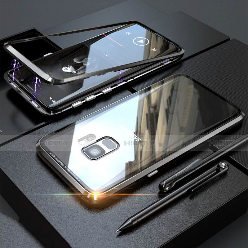 Samsung Galaxy S9用ケース 高級感 手触り良い アルミメタル 製の金属製 360度 フルカバーバンパー 鏡面 カバー M05 サムスン ブラック