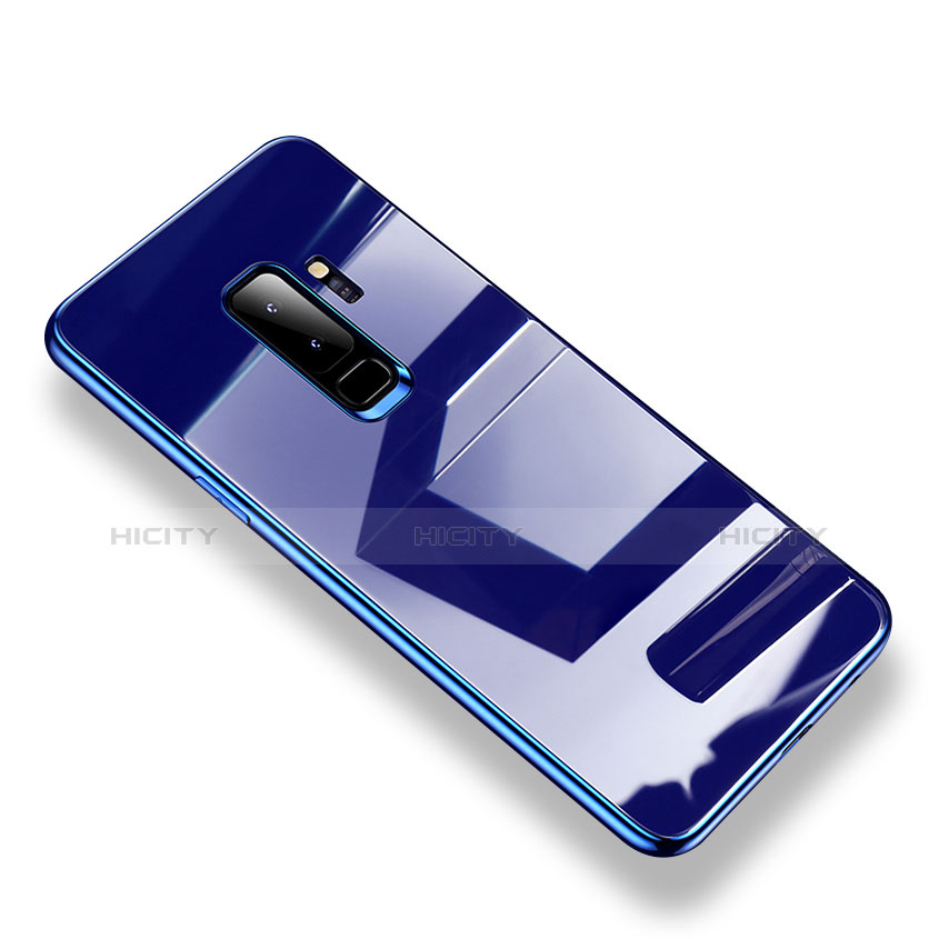 Samsung Galaxy S9 Plus用ハイブリットバンパーケース クリア透明 プラスチック 鏡面 カバー S01 サムスン ネイビー