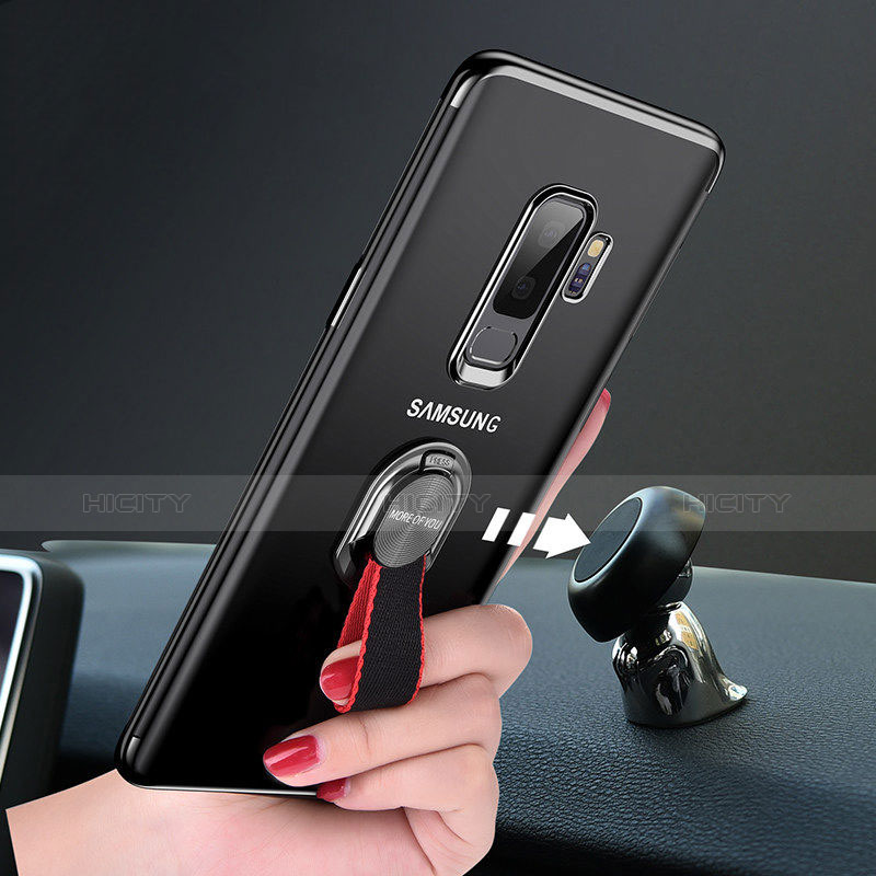 Samsung Galaxy S9 Plus用極薄ソフトケース シリコンケース 耐衝撃 全面保護 クリア透明 アンド指輪 サムスン ブラック