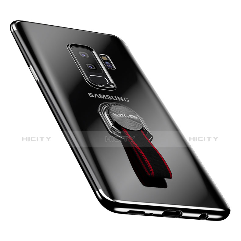 Samsung Galaxy S9 Plus用極薄ソフトケース シリコンケース 耐衝撃 全面保護 クリア透明 アンド指輪 サムスン ブラック