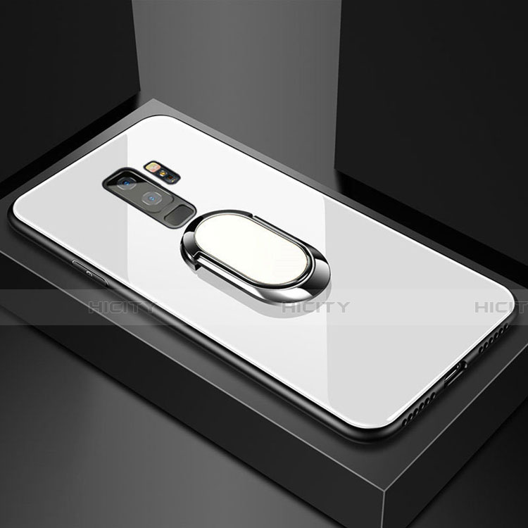 Samsung Galaxy S9 Plus用ハイブリットバンパーケース プラスチック 鏡面 カバー アンド指輪 マグネット式 サムスン ホワイト