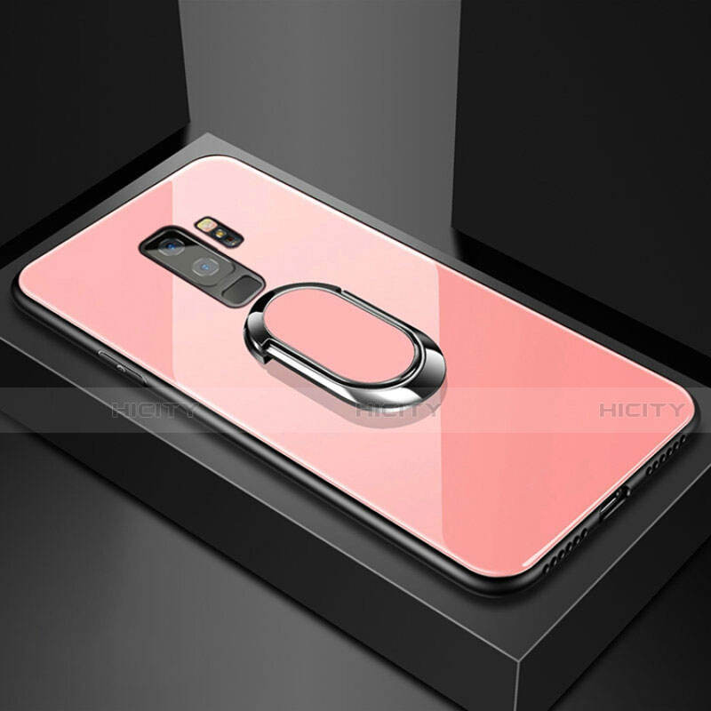 Samsung Galaxy S9 Plus用ハイブリットバンパーケース プラスチック 鏡面 カバー アンド指輪 マグネット式 サムスン ローズゴールド