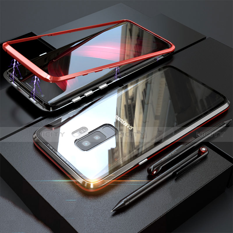 Samsung Galaxy S9 Plus用ケース 高級感 手触り良い アルミメタル 製の金属製 360度 フルカバーバンパー 鏡面 カバー M04 サムスン レッド・ブラック
