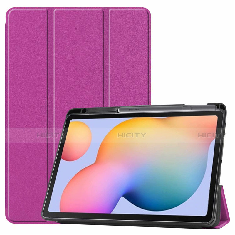 Samsung Galaxy Tab S6 Lite 4G 10.4 SM-P615用手帳型 レザーケース スタンド カバー L02 サムスン パープル