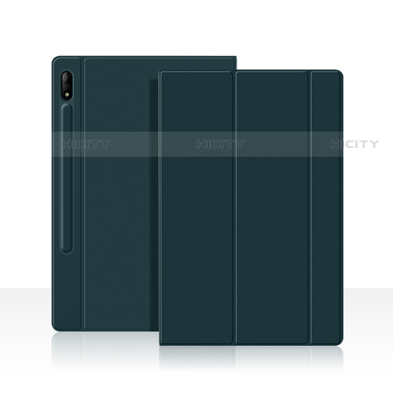 Samsung Galaxy Tab S7 11 Wi-Fi SM-T870用手帳型 レザーケース スタンド カバー L05 サムスン モスグリー