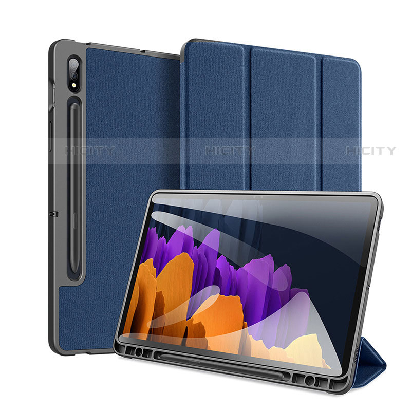 Samsung Galaxy Tab S7 4G 11 SM-T875用手帳型 レザーケース スタンド カバー サムスン ネイビー