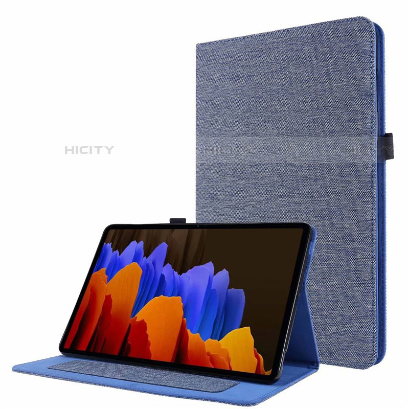 Samsung Galaxy Tab S7 4G 11 SM-T875用手帳型 布 スタンド サムスン ネイビー