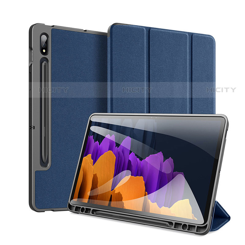 Samsung Galaxy Tab S7 Plus 12.4 Wi-Fi SM-T970用手帳型 レザーケース スタンド カバー サムスン ネイビー