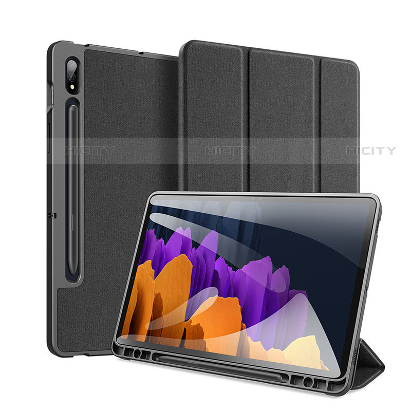 Samsung Galaxy Tab S7 Plus 5G 12.4 SM-T976用手帳型 レザーケース スタンド カバー サムスン ブラック