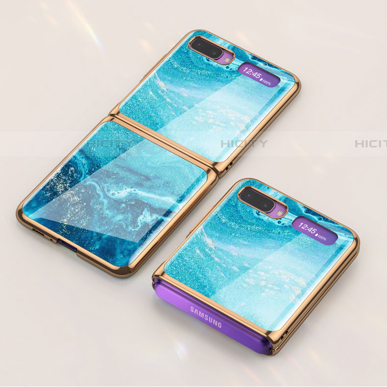 Samsung Galaxy Z Flip 5G用ハイブリットバンパーケース プラスチック パターン 鏡面 カバー サムスン ブルー