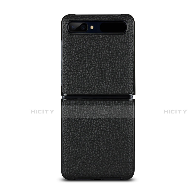 Samsung Galaxy Z Flip 5G用ケース 高級感 手触り良いレザー柄 サムスン ブラック