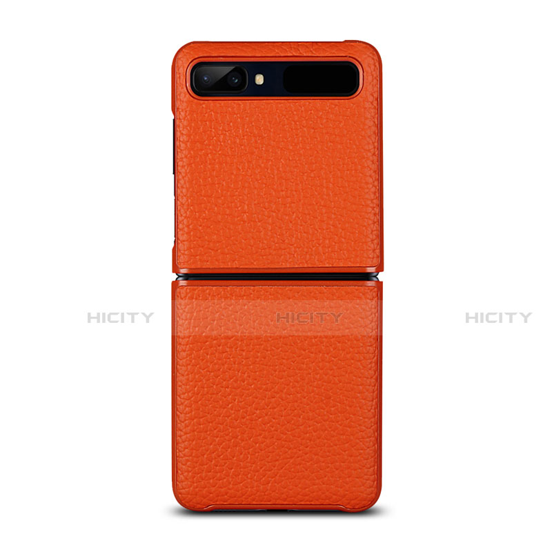 Samsung Galaxy Z Flip用ケース 高級感 手触り良いレザー柄 サムスン オレンジ