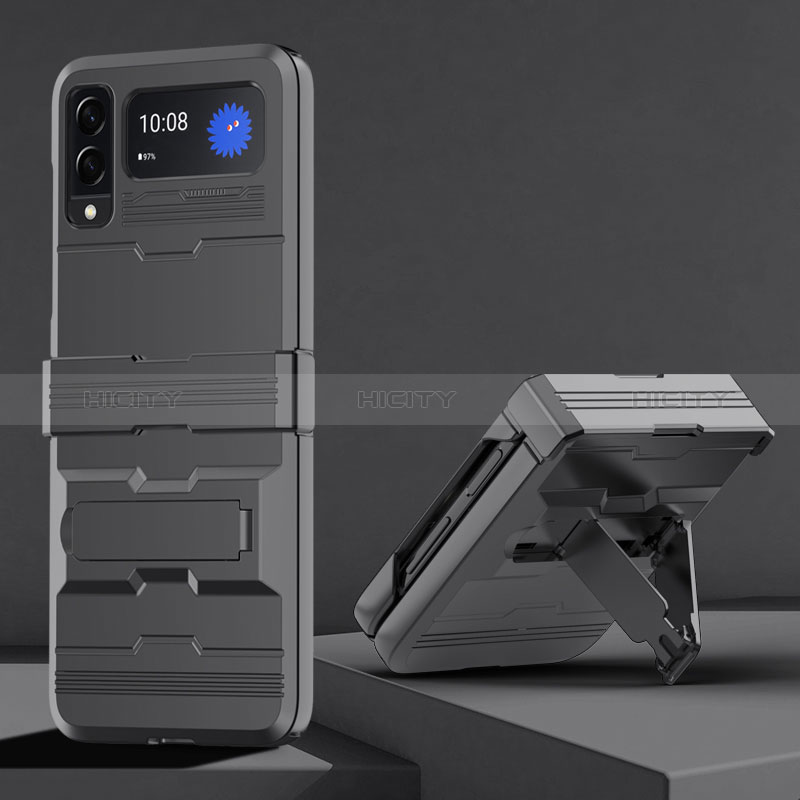 Samsung Galaxy Z Flip3 5G用ハイブリットバンパーケース スタンド プラスチック 兼シリコーン カバー サムスン グレー