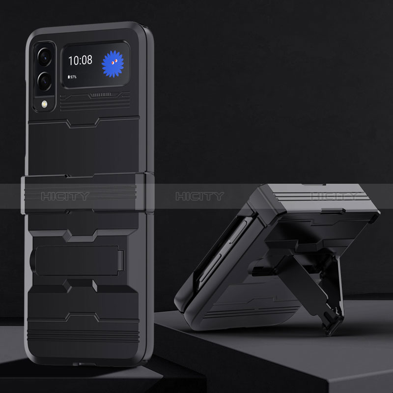 Samsung Galaxy Z Flip3 5G用ハイブリットバンパーケース スタンド プラスチック 兼シリコーン カバー サムスン ブラック