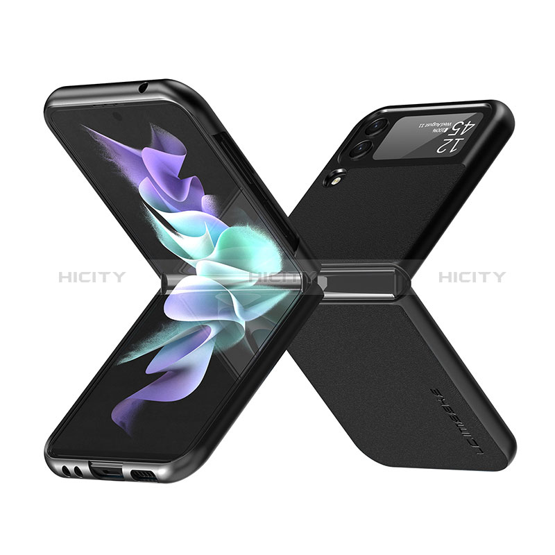 Samsung Galaxy Z Flip3 5G用ハイブリットバンパーケース 高級感 手触り良いレザー柄 兼プラスチック LC2 サムスン ブラック