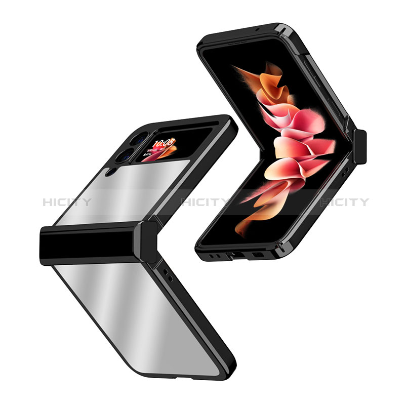 Samsung Galaxy Z Flip3 5G用ハードケース プラスチック 質感もマット カバー T02 サムスン ブラック