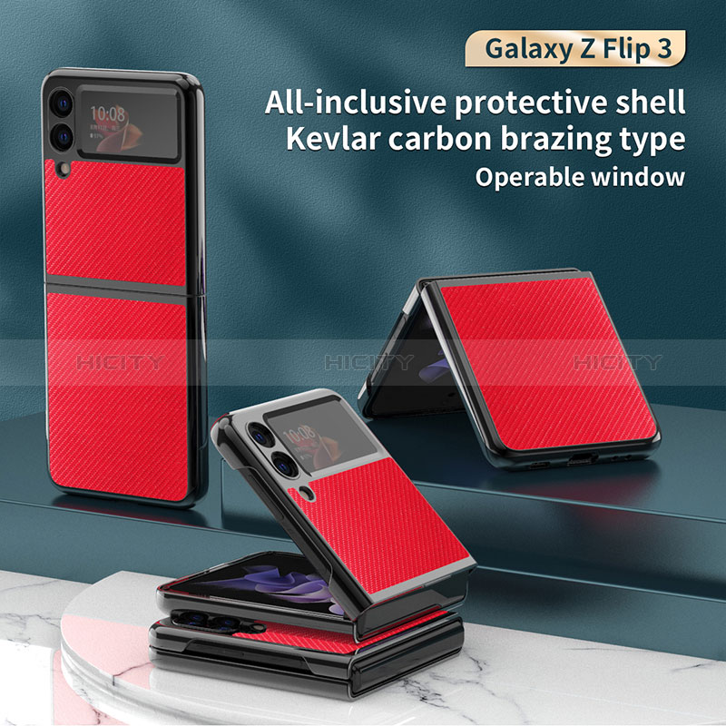 Samsung Galaxy Z Flip3 5G用ハイブリットバンパーケース 高級感 手触り良いレザー柄 兼プラスチック ZL5 サムスン 