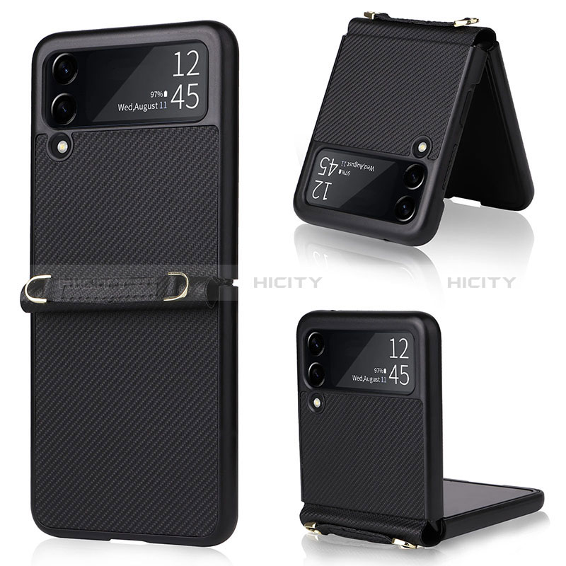 Samsung Galaxy Z Flip3 5G用ハイブリットバンパーケース 高級感 手触り良いレザー柄 兼プラスチック R04 サムスン 