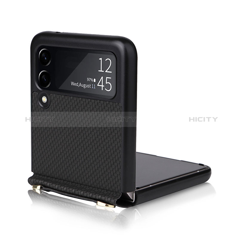 Samsung Galaxy Z Flip3 5G用ハイブリットバンパーケース 高級感 手触り良いレザー柄 兼プラスチック R08 サムスン 