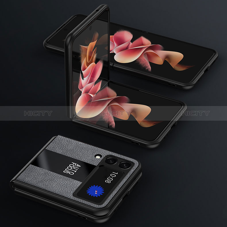 Samsung Galaxy Z Flip3 5G用シリコンケース ソフトタッチラバー レザー柄 アンド指輪 マグネット式 S01 サムスン 