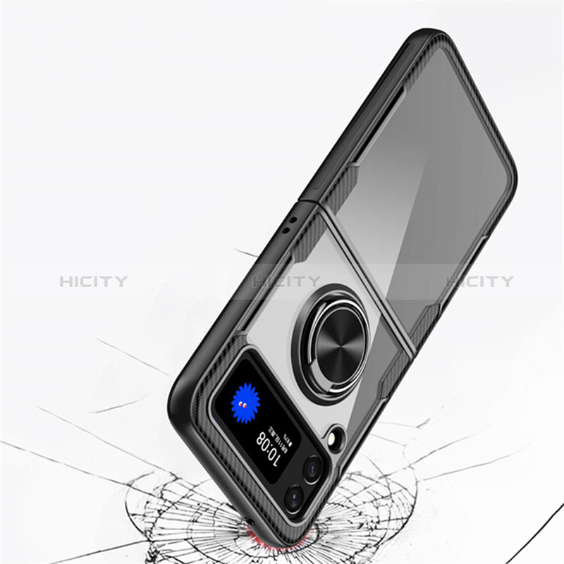 Samsung Galaxy Z Flip3 5G用極薄ソフトケース シリコンケース 耐衝撃 全面保護 クリア透明 アンド指輪 マグネット式 S01 サムスン 