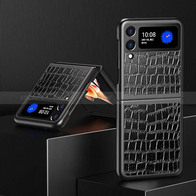 Samsung Galaxy Z Flip3 5G用ハイブリットバンパーケース 高級感 手触り良いレザー柄 兼プラスチック S08 サムスン 