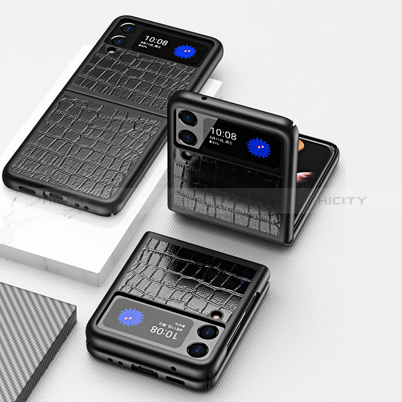 Samsung Galaxy Z Flip3 5G用ハイブリットバンパーケース 高級感 手触り良いレザー柄 兼プラスチック S08 サムスン 
