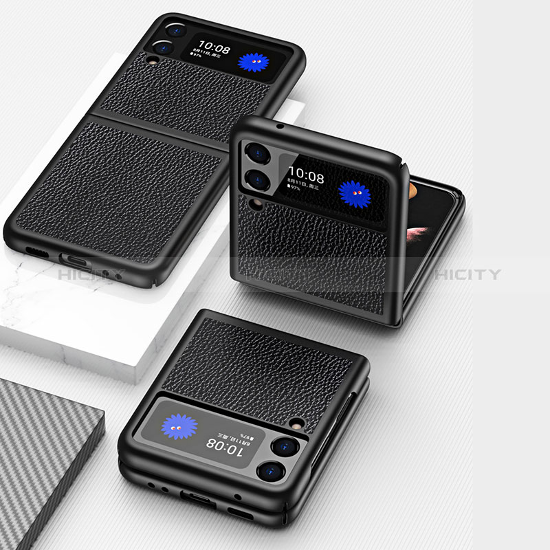 Samsung Galaxy Z Flip3 5G用ハイブリットバンパーケース 高級感 手触り良いレザー柄 兼プラスチック S09 サムスン 