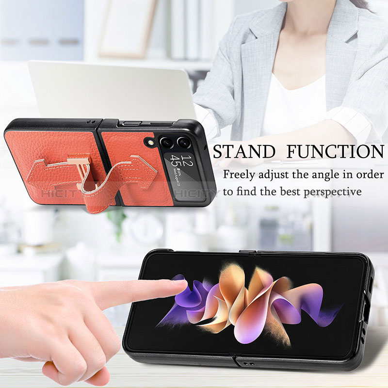 Samsung Galaxy Z Flip3 5G用ハイブリットバンパーケース 高級感 手触り良いレザー柄 兼プラスチック L05 サムスン 