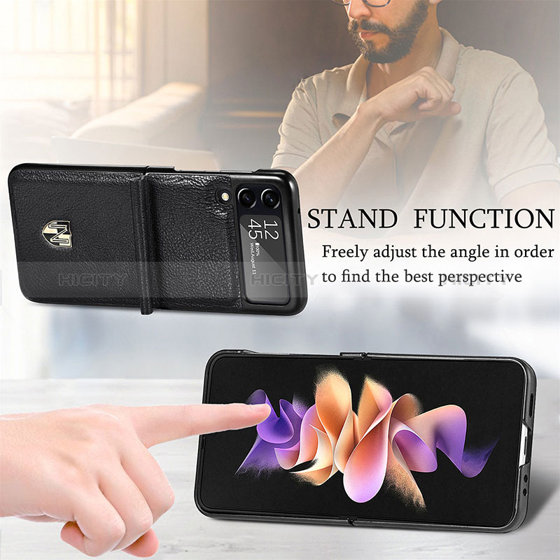 Samsung Galaxy Z Flip3 5G用ハイブリットバンパーケース 高級感 手触り良いレザー柄 兼プラスチック L07 サムスン 