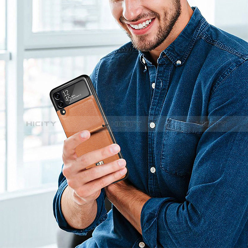 Samsung Galaxy Z Flip3 5G用ハイブリットバンパーケース 高級感 手触り良いレザー柄 兼プラスチック L07 サムスン 