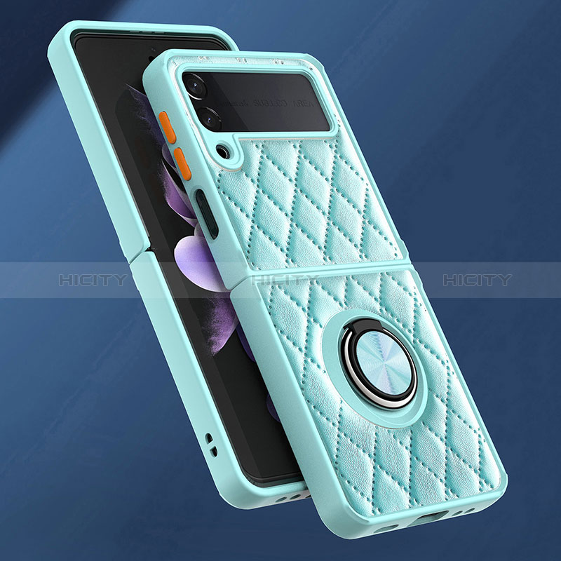 Samsung Galaxy Z Flip3 5G用シリコンケース ソフトタッチラバー レザー柄 アンド指輪 マグネット式 サムスン 