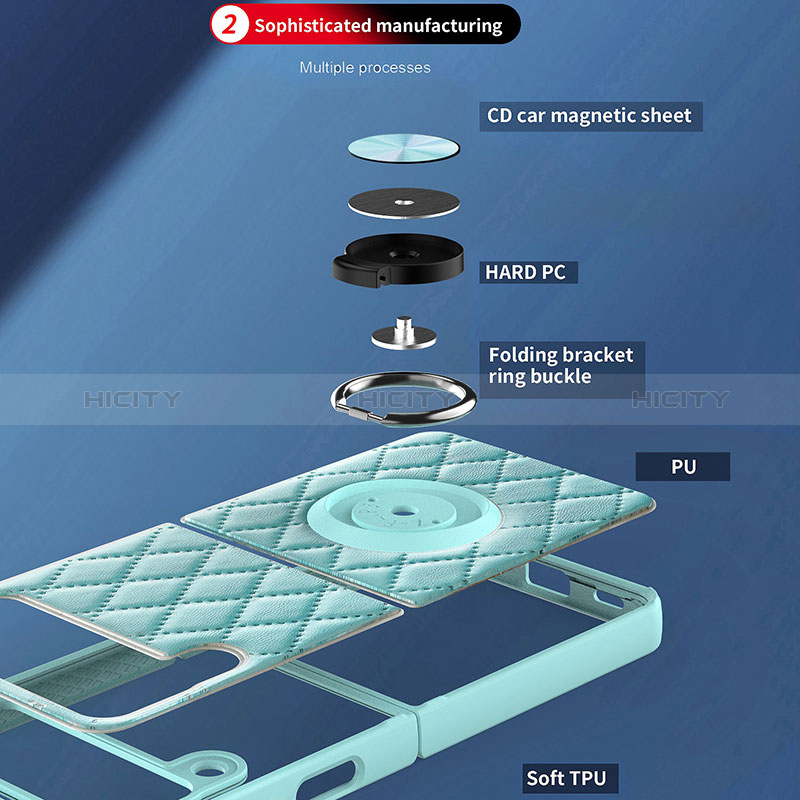 Samsung Galaxy Z Flip3 5G用シリコンケース ソフトタッチラバー レザー柄 アンド指輪 マグネット式 サムスン 