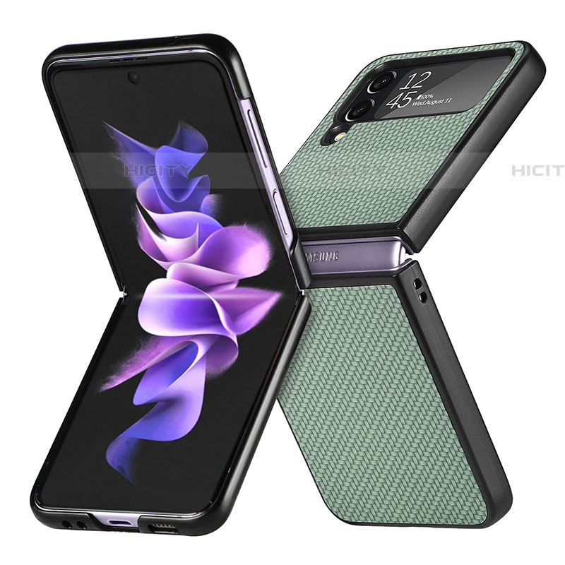 Samsung Galaxy Z Flip4 5G用ハイブリットバンパーケース 高級感 手触り良いレザー柄 兼プラスチック H02 サムスン グリーン