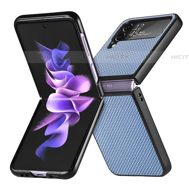 Samsung Galaxy Z Flip4 5G用ハイブリットバンパーケース 高級感 手触り良いレザー柄 兼プラスチック H02 サムスン ネイビー