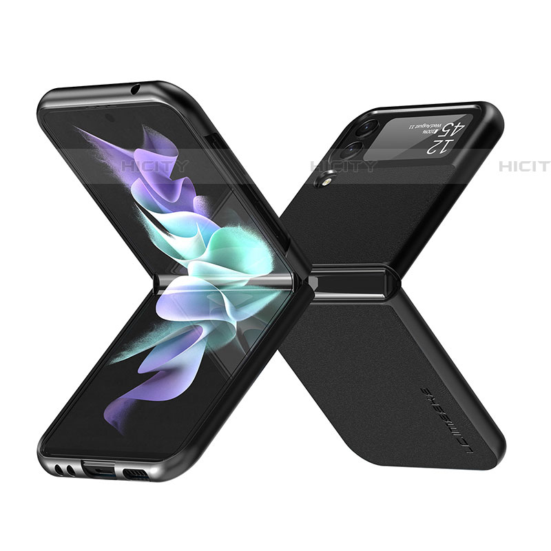 Samsung Galaxy Z Flip4 5G用ハイブリットバンパーケース 高級感 手触り良いレザー柄 兼プラスチック LC1 サムスン ブラック