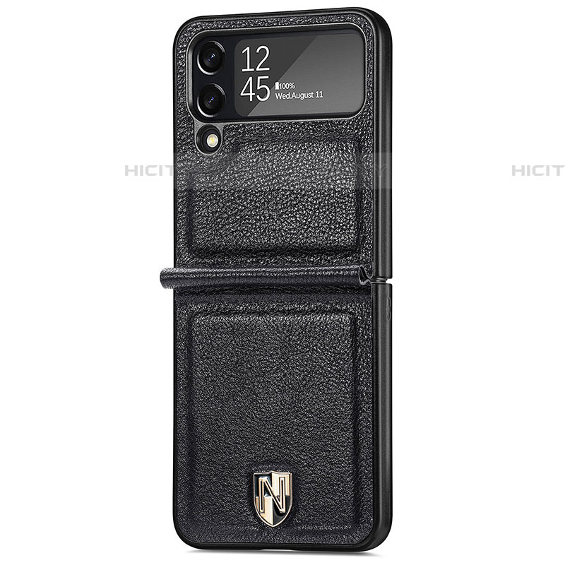 Samsung Galaxy Z Flip4 5G用ハイブリットバンパーケース 高級感 手触り良いレザー柄 兼プラスチック R05 サムスン ブラック