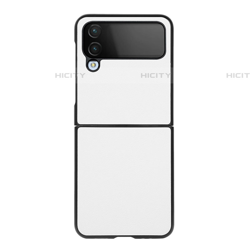 Samsung Galaxy Z Flip4 5G用ハイブリットバンパーケース 高級感 手触り良いレザー柄 兼プラスチック C09 サムスン ホワイト
