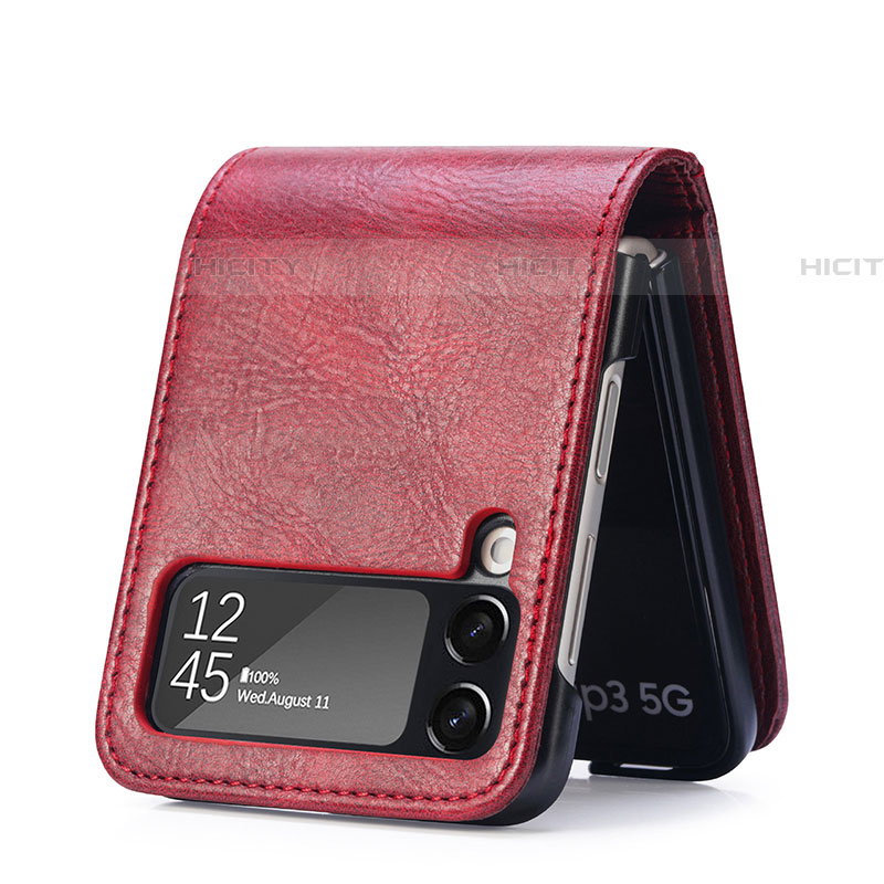 Samsung Galaxy Z Flip4 5G用ハイブリットバンパーケース 高級感 手触り良いレザー柄 兼プラスチック R09 サムスン 