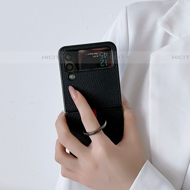 Samsung Galaxy Z Flip4 5G用ハイブリットバンパーケース 高級感 手触り良いレザー柄 兼プラスチック C05 サムスン 
