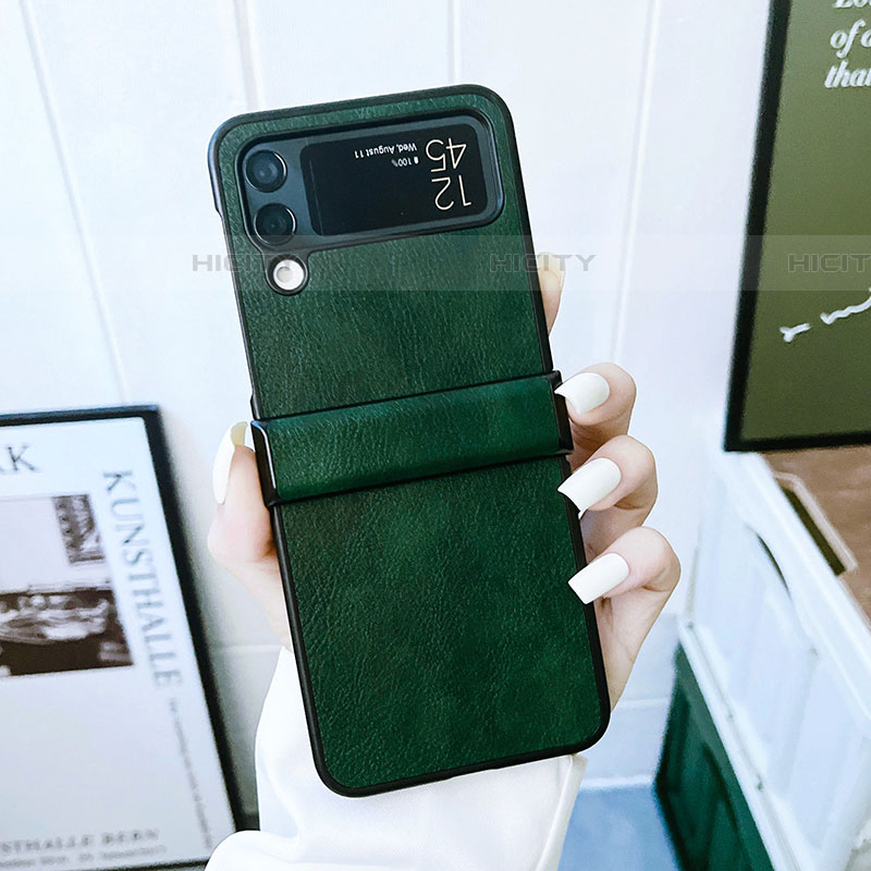 Samsung Galaxy Z Flip4 5G用ハイブリットバンパーケース 高級感 手触り良いレザー柄 兼プラスチック C08 サムスン 